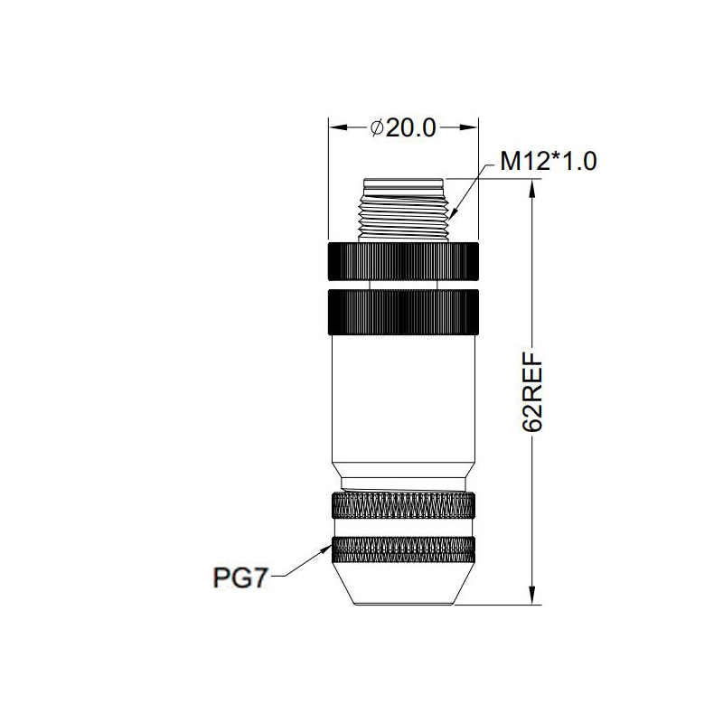 M12 12pins A code male straight metal assembly connector PG7 thread,shielded,brass with nickel plated housing,suitable cable diameter 4.0mm-6.0mm